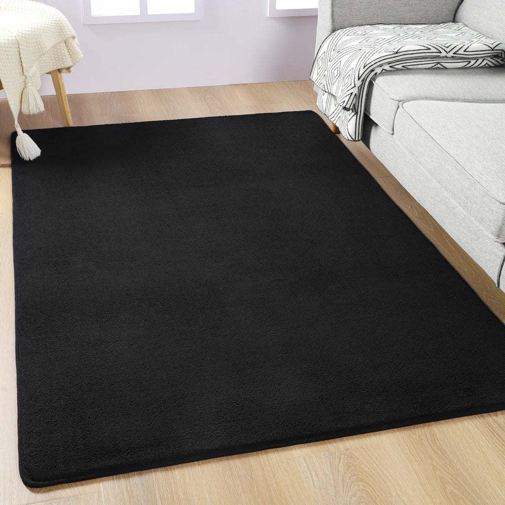 Black Rectangular Rug – Soft, Non-Slip & Comfortable